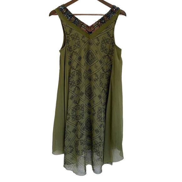 Free People Ancient Mystery Beaded Boho Sleeveless Shift Dress Sage Green Small - Picture 6 of 9